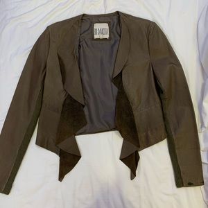 Green leather fall bomber jacket